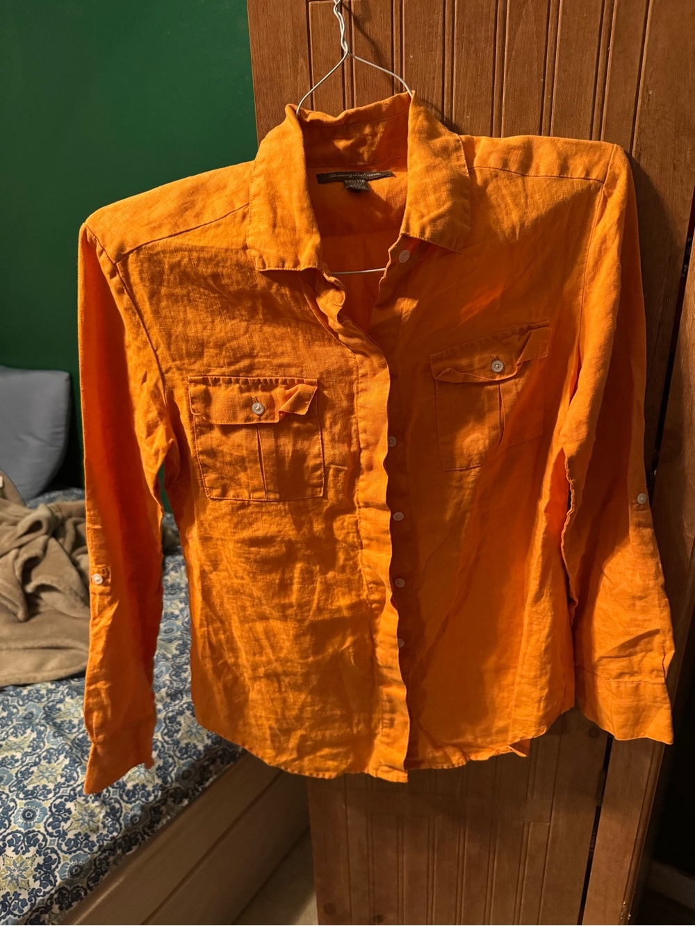Woman’s  Orange Linen Button-Up Shirt
